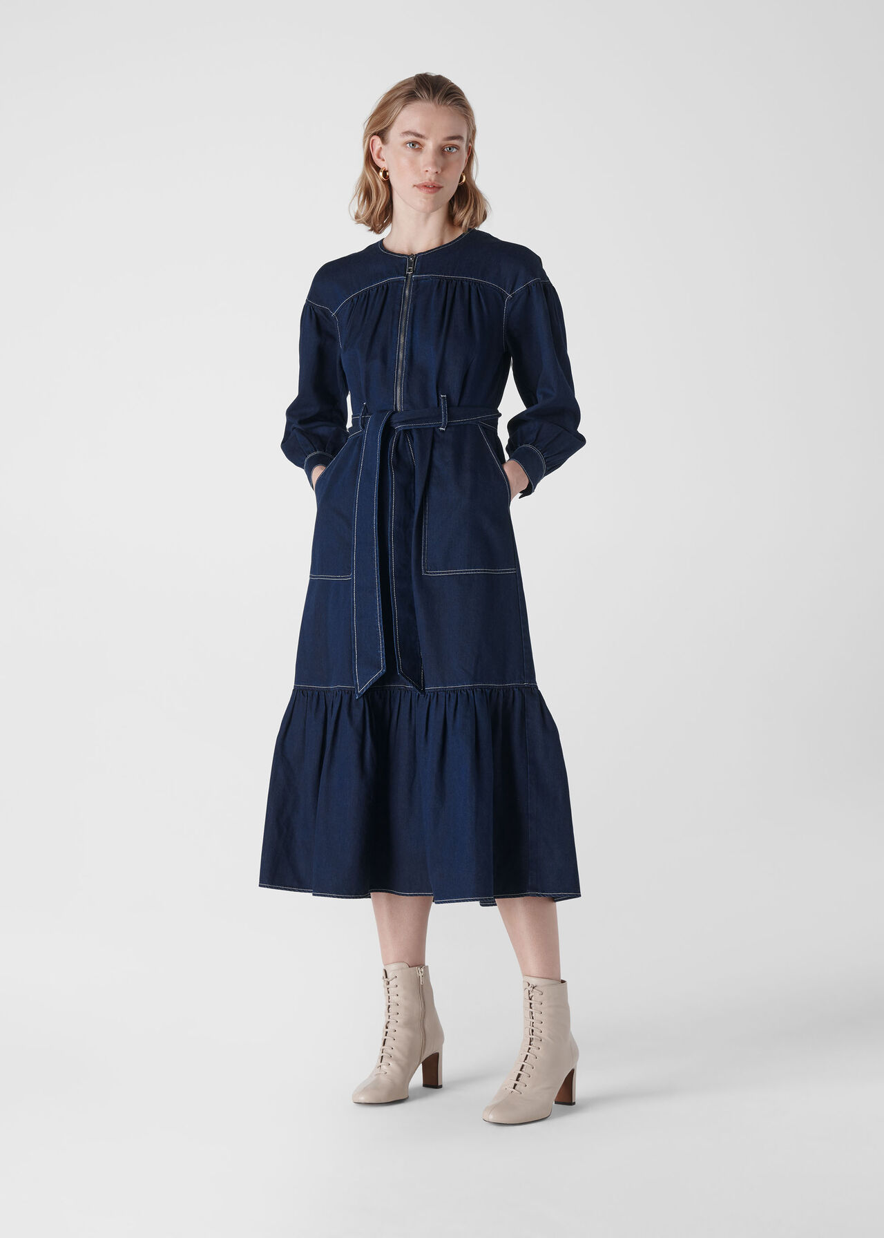 Hilde Tiered Denim Dress Dark Denim