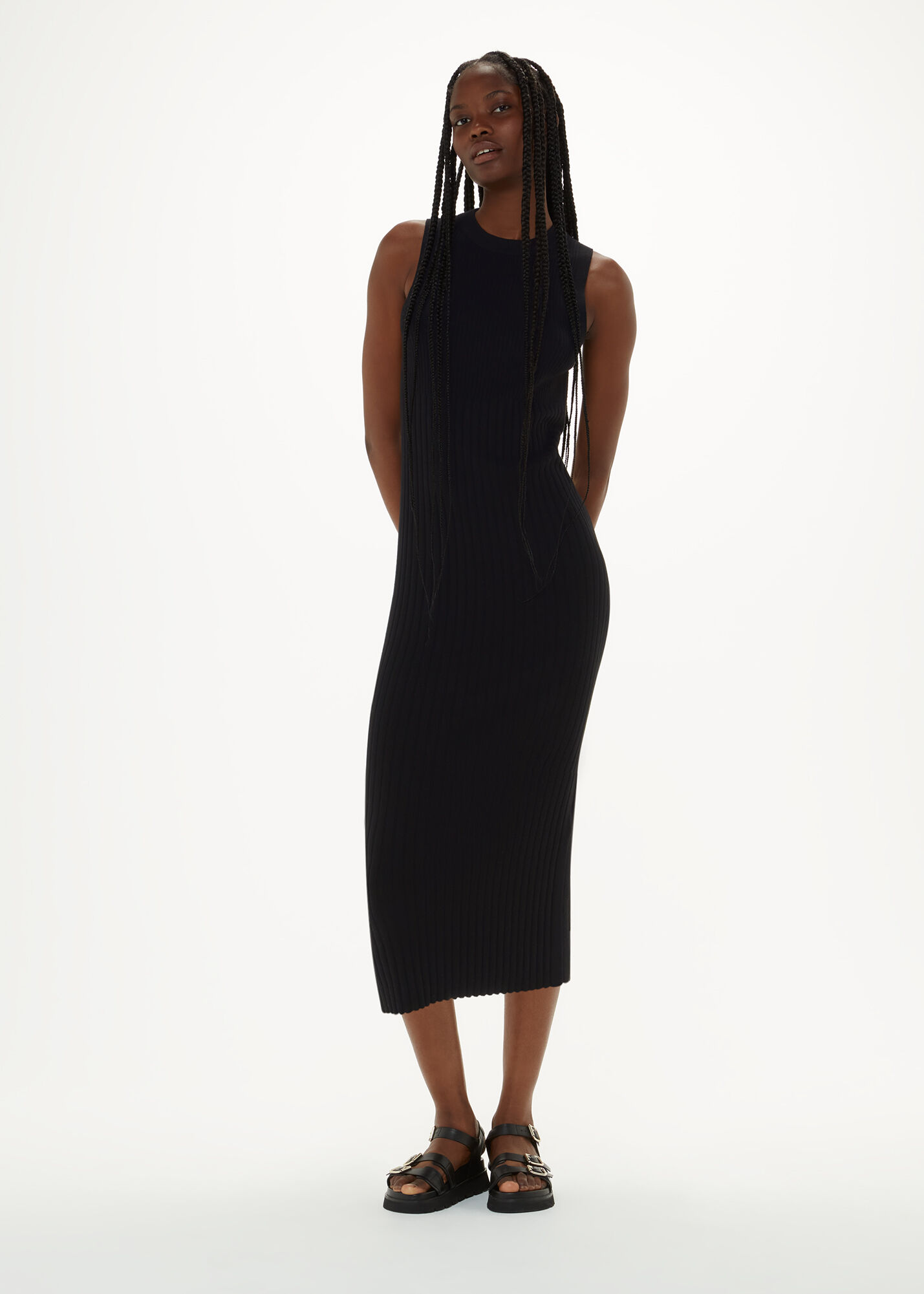 Ribbed fitted outlet knit dress