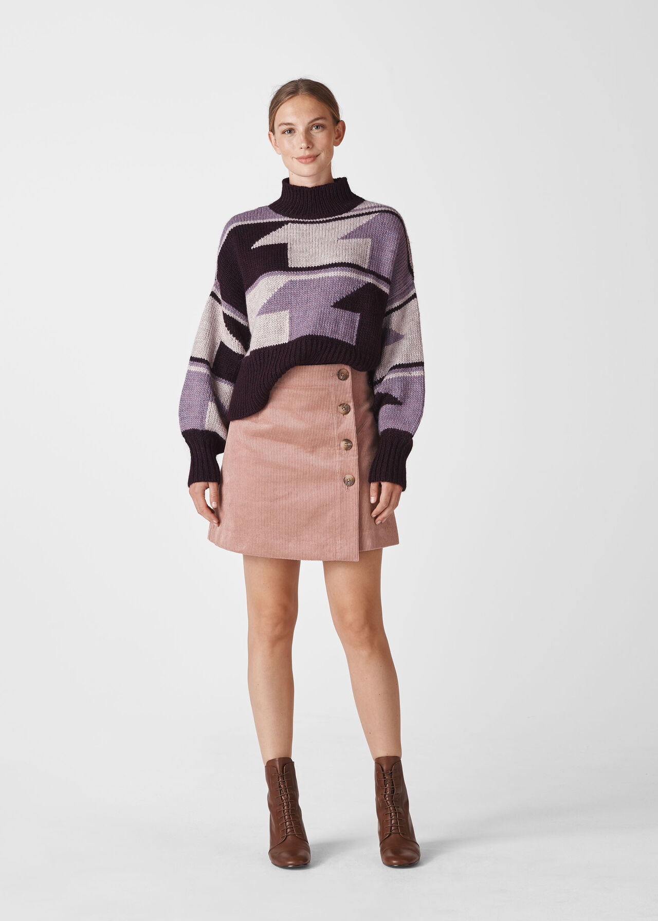 Multicolour Intarsia Funnel Neck Sweater WHISTLES Whistles UK