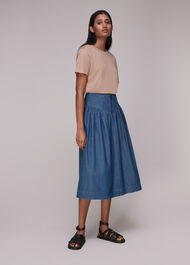 Zip Detail Chambray Midi Skirt