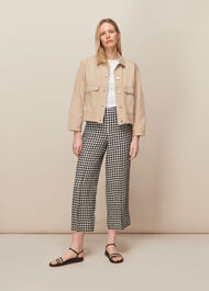 Gingham Linen Cropped Trouser Black and White