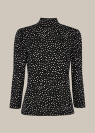 High Neck Spot Puff Sleeve Top