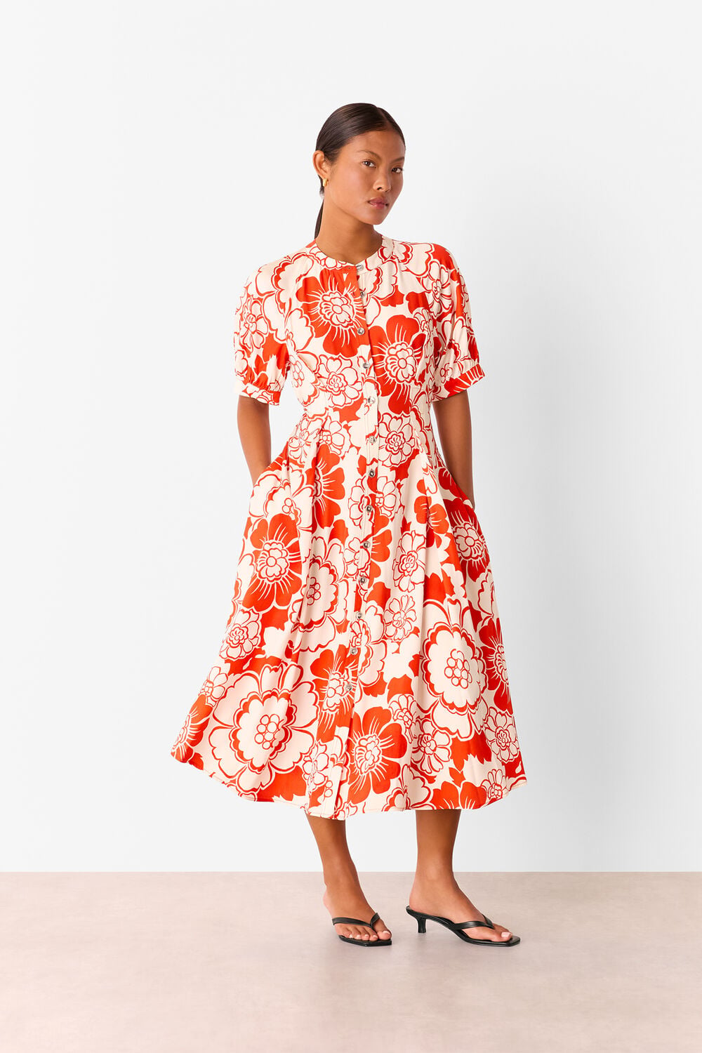 Red Petite Bloom Floral Midi Dress