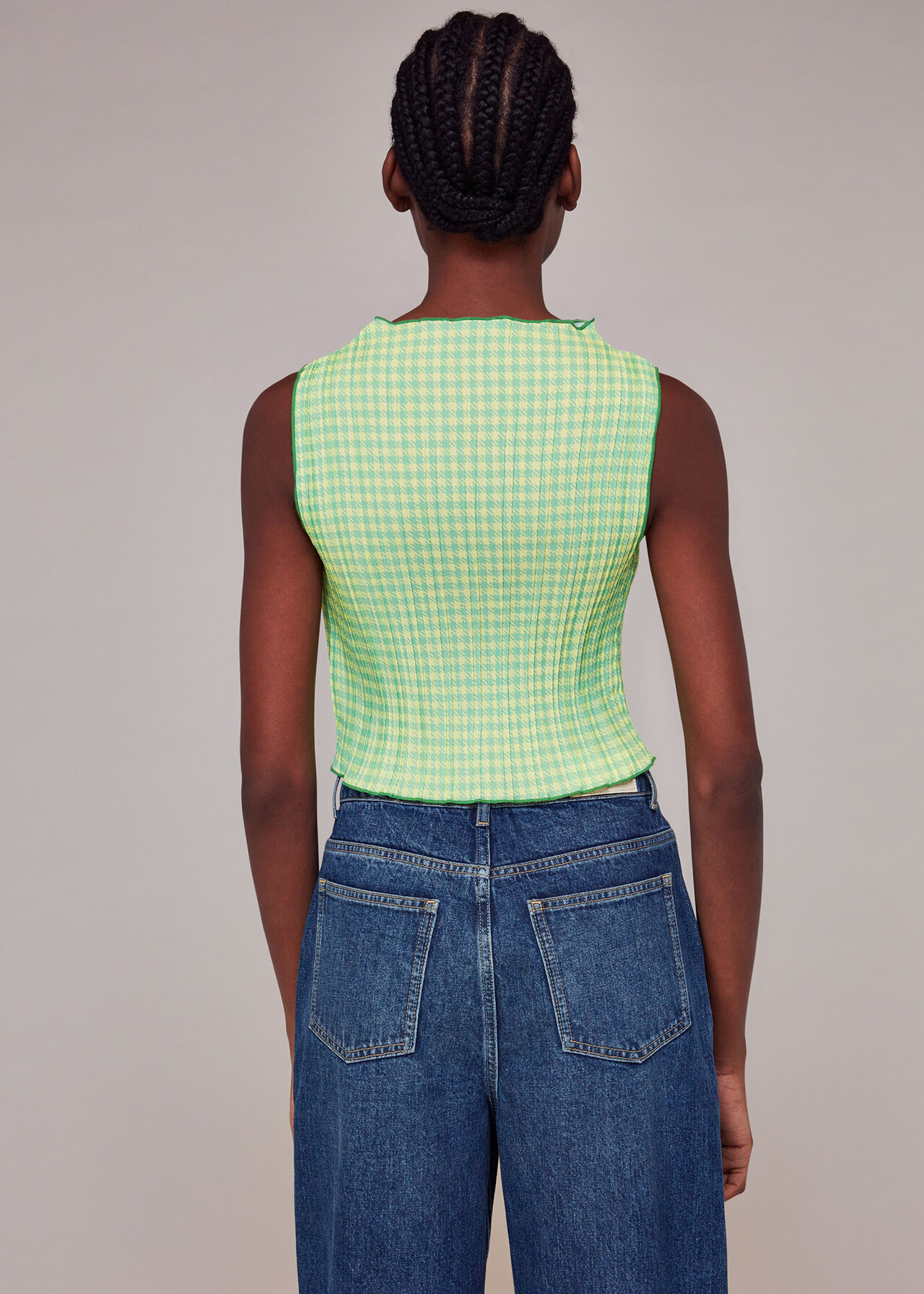 Houndstooth Gingham Plisse Top