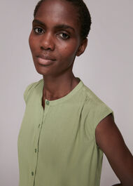 Crinkle Button Front Tank Top