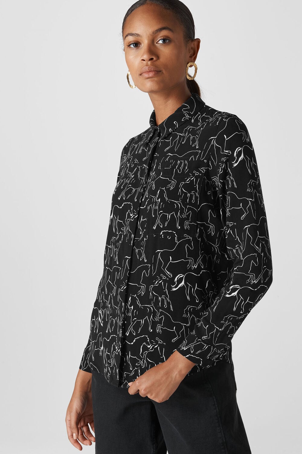 Stallion Print Pocket Shirt Black and White