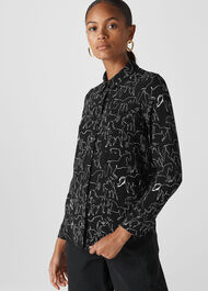 Stallion Print Pocket Shirt Black and White
