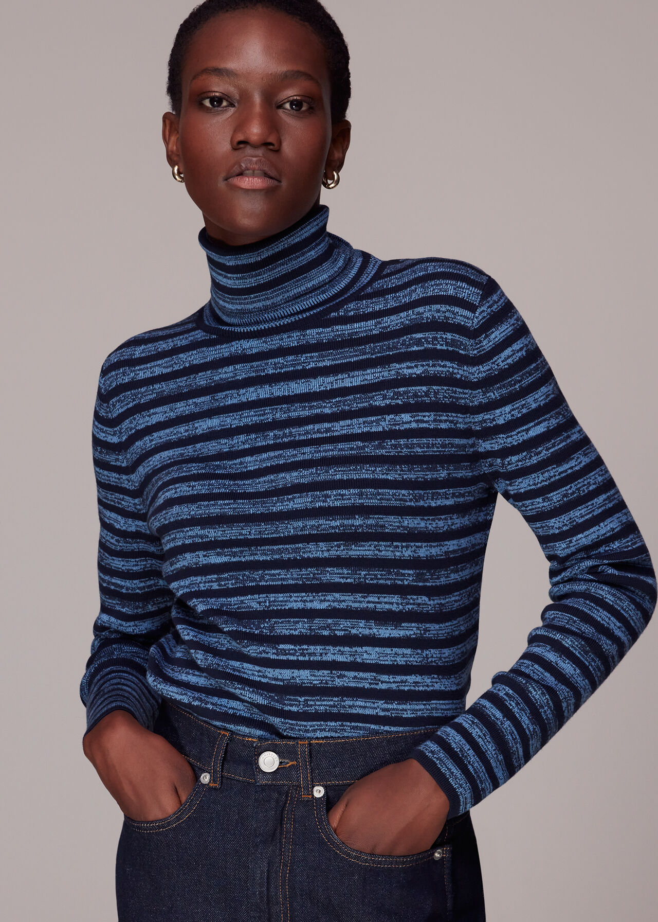 Blue Stripe Polo Neck Knit | WHISTLES