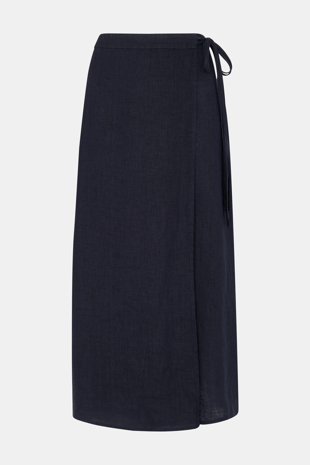 Navy Linen Wrap Midi Skirt