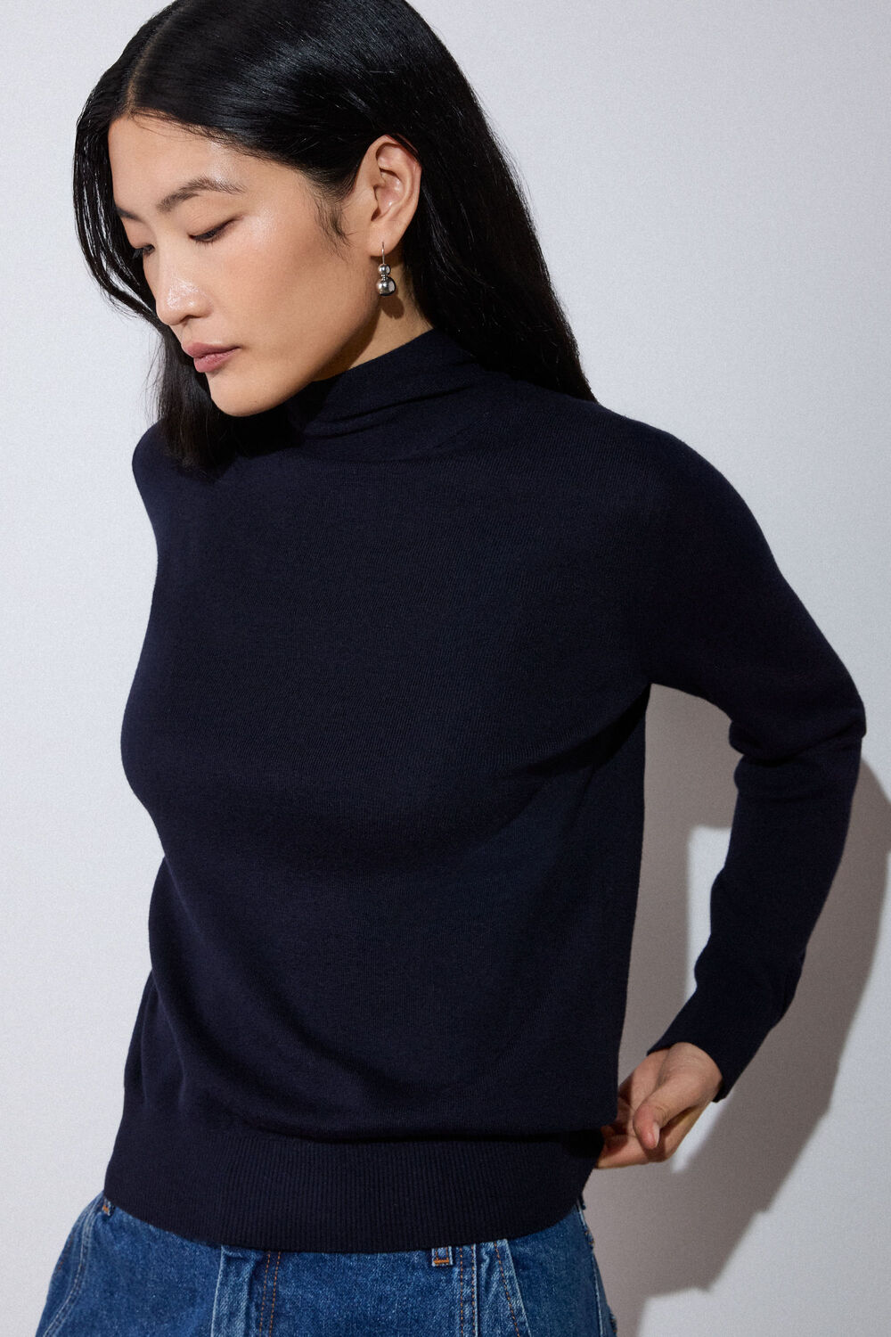 Navy Tie Neck Detail Knit