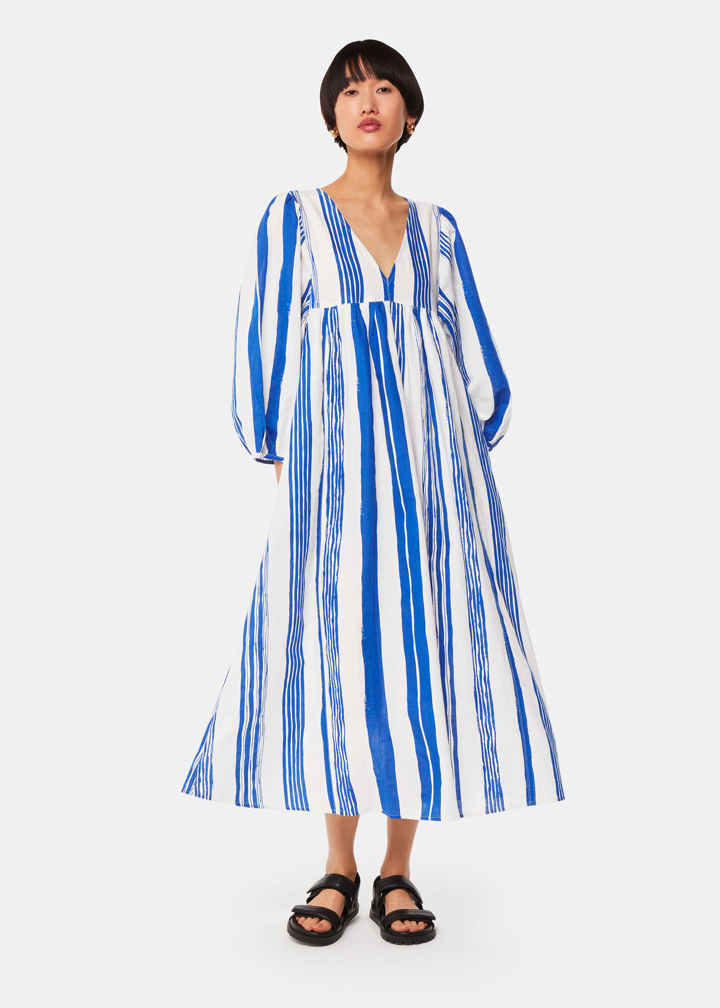 Blue White Painted Stripe Gloria Dress WHISTLES Whistles UK