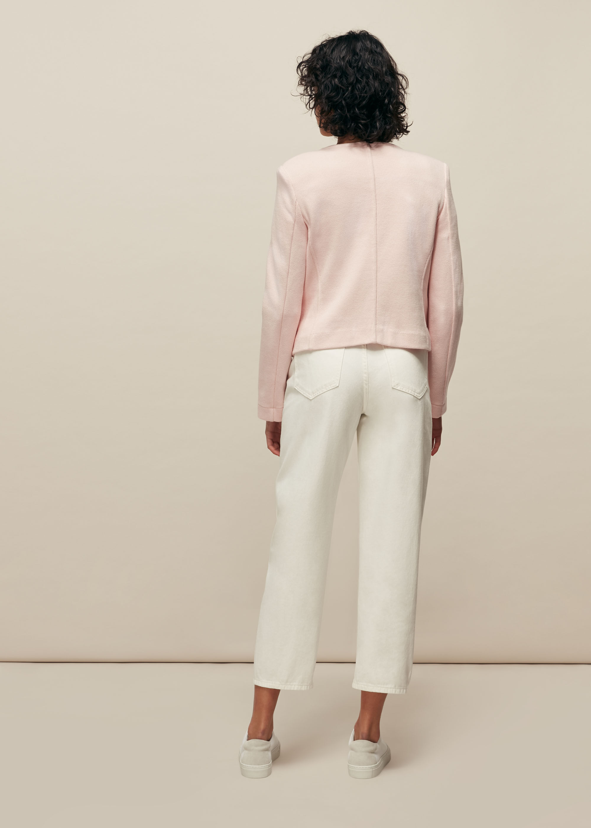 Pale Pink Collarless Jersey Jacket 