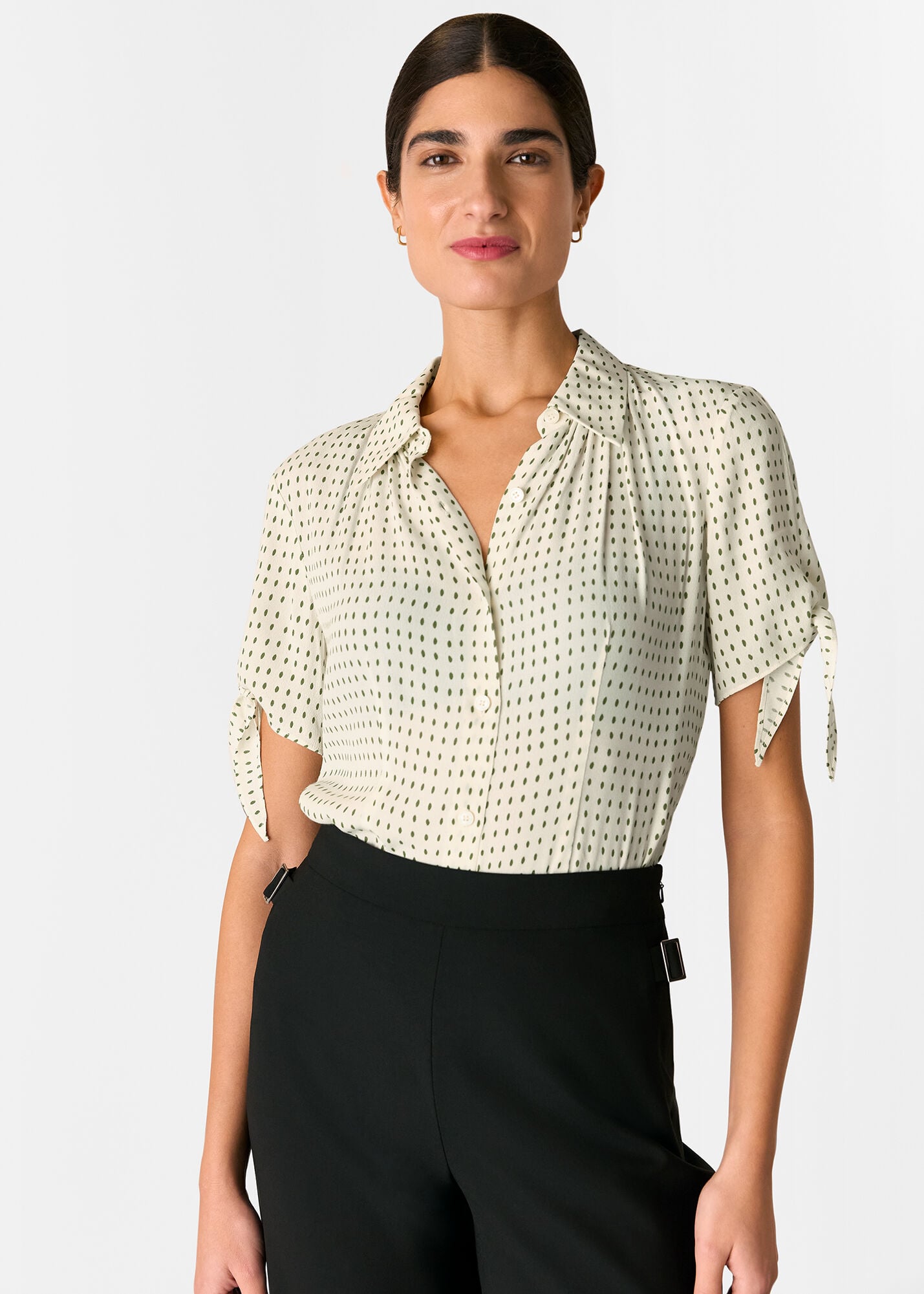 liten tie sleeve blouse トップス Khaki/Multi Oval Spot Tie Sleeve Shirt | WHISTLES | Whistles US |
