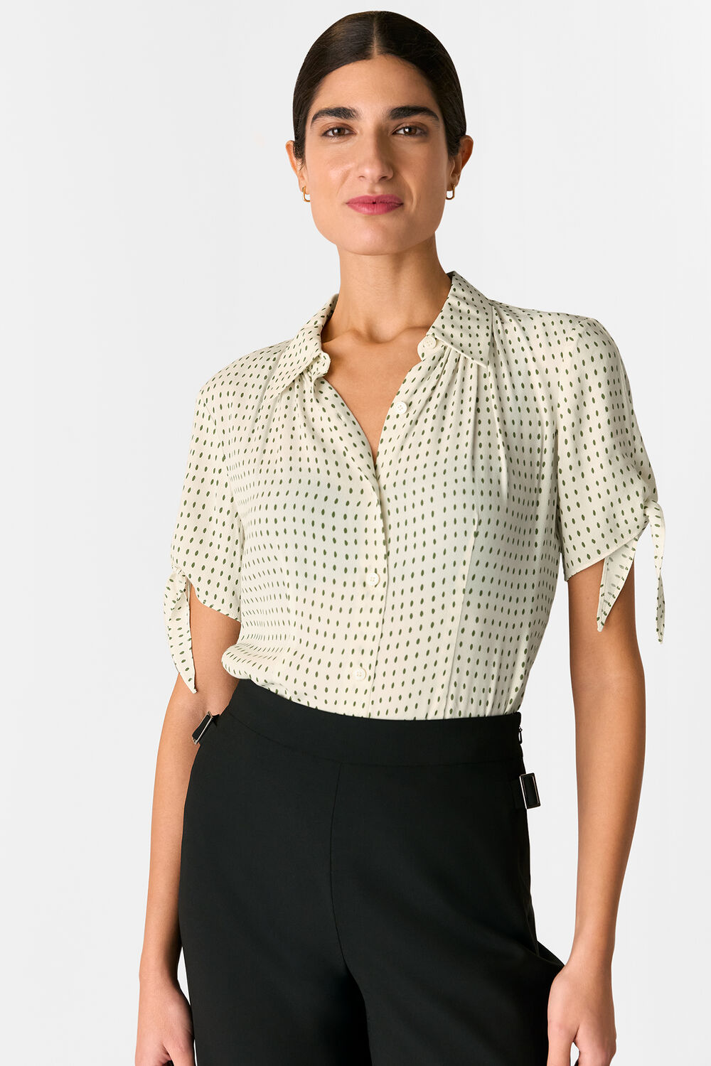 Khaki Oval Spot Tie Sleeve Shirt