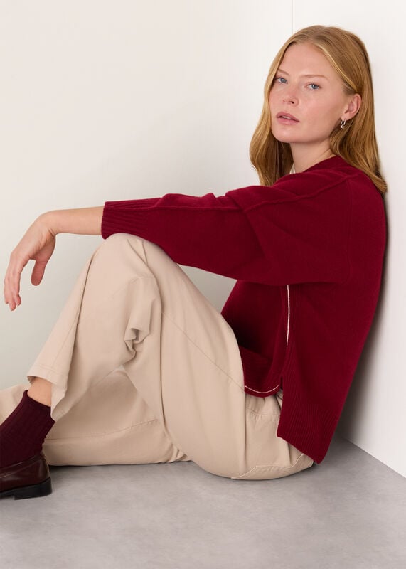 Burgundy Side Stripe Detail Wool Knit