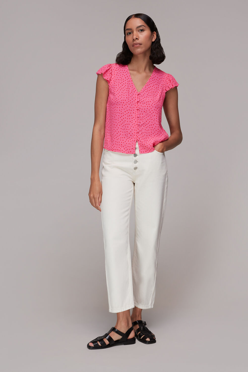 Spot Print Frill Sleeve Top