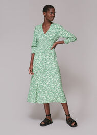 Shirred Wheat Floral Dress