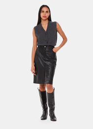 Leather Front Split Midi Skirt