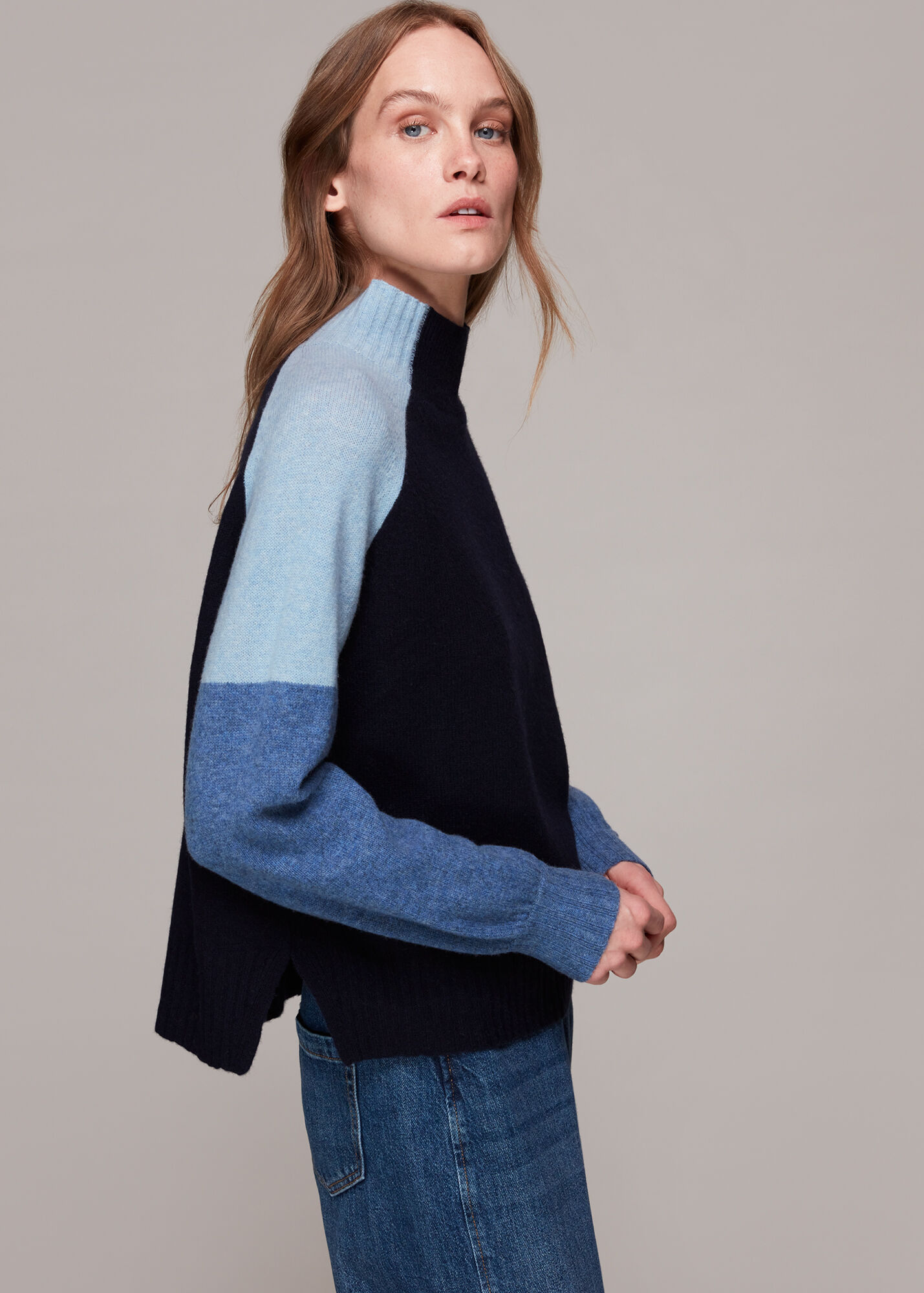 Blue Colour Block Merino Jumper WHISTLES