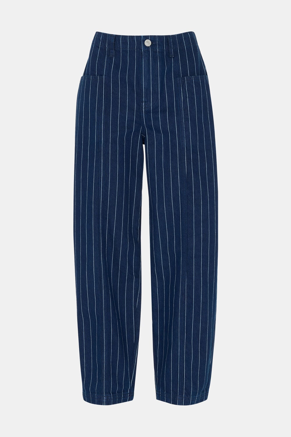 Navy Petite Pinstripe Barrel Leg Jean