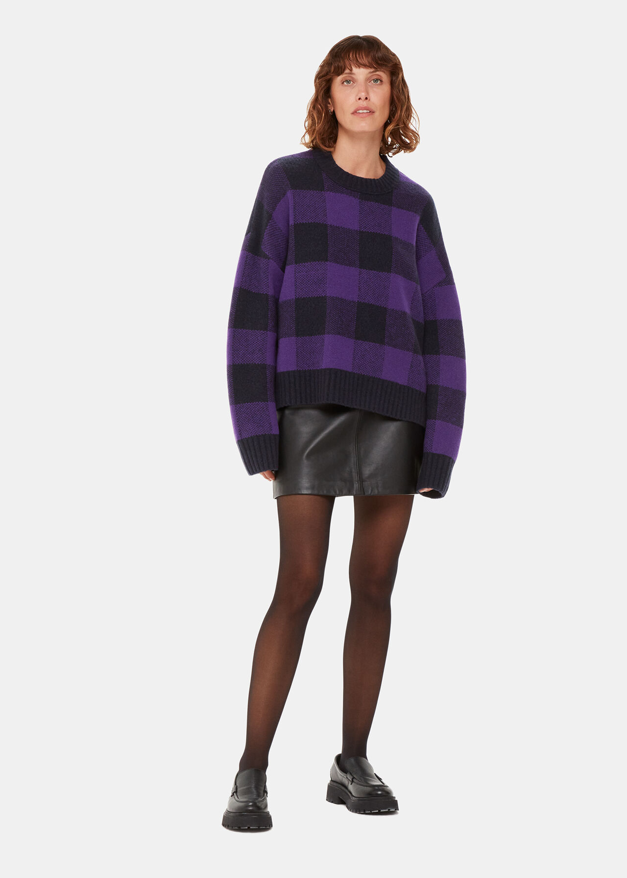 Purple/Multi Purple Check Sweater | WHISTLES | Whistles UK