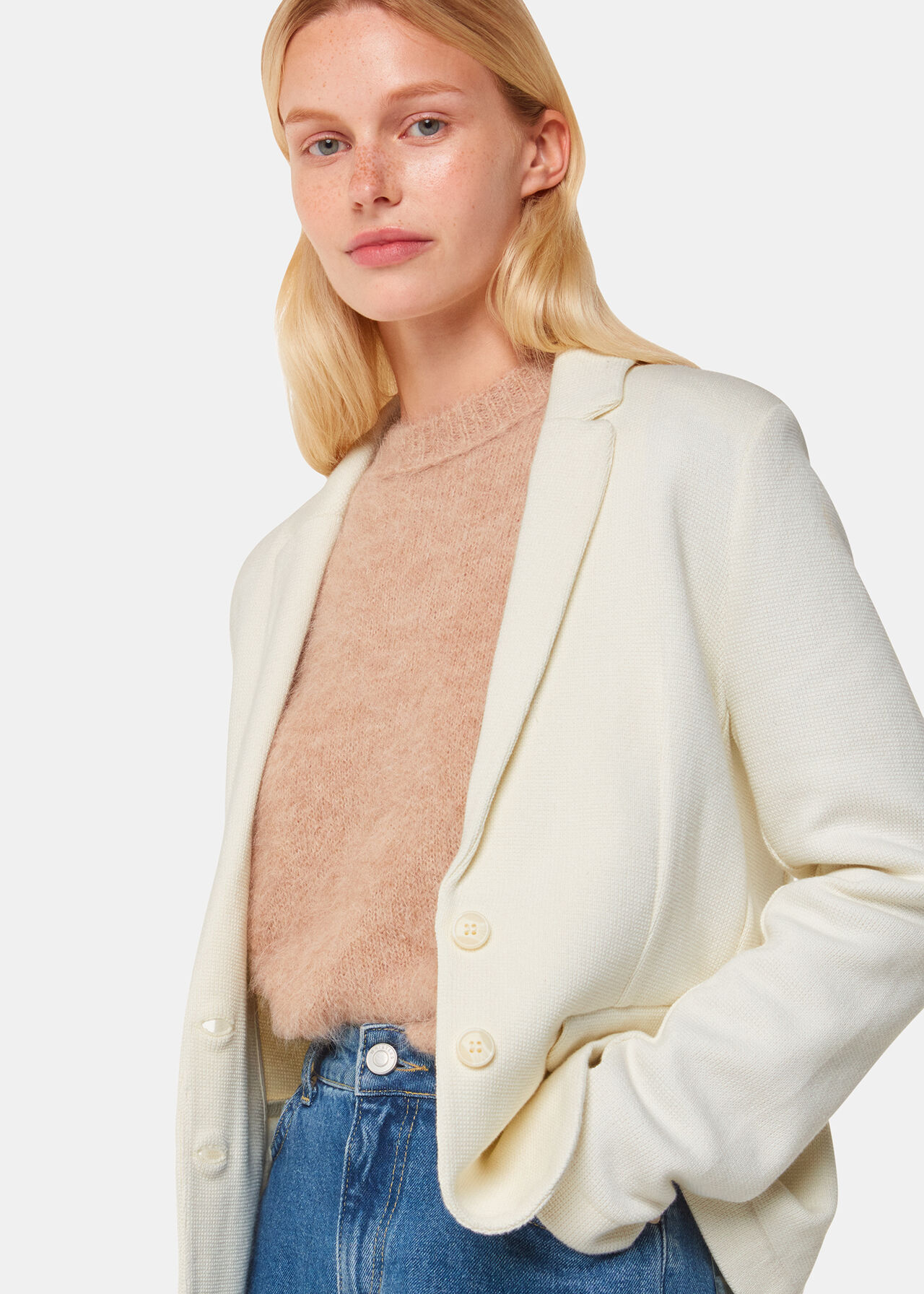 Whistles Ivory Slim Jersey Jacket