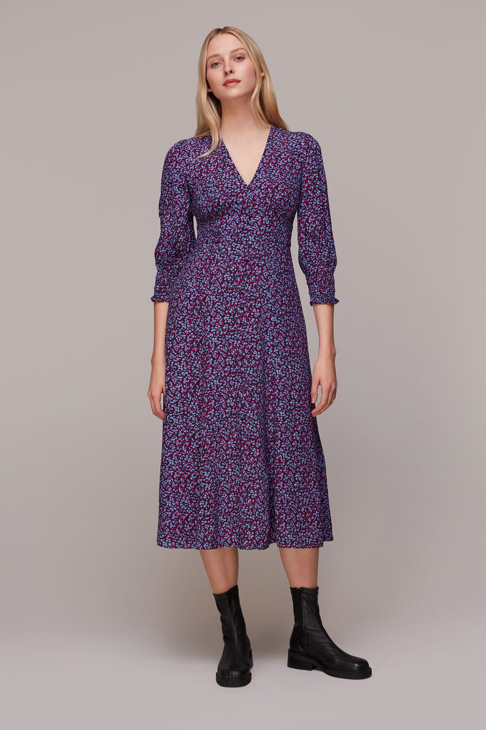 Purple Floral Garden Midi Dress
