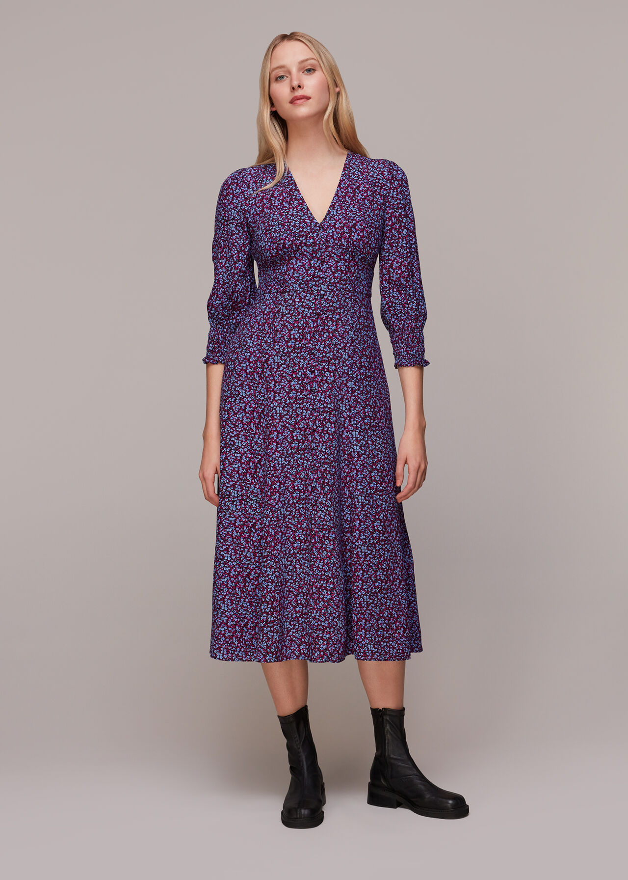 Purple/Multi Floral Garden Midi Dress | WHISTLES | Whistles UK