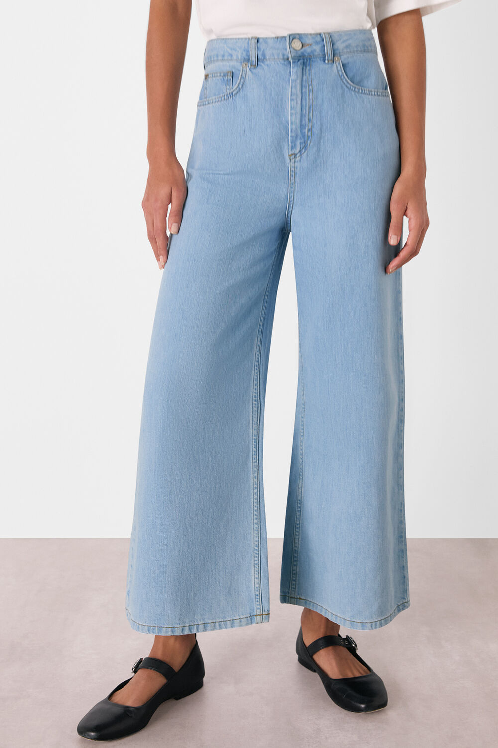 Light Wash Wide Leg Cropped Jean