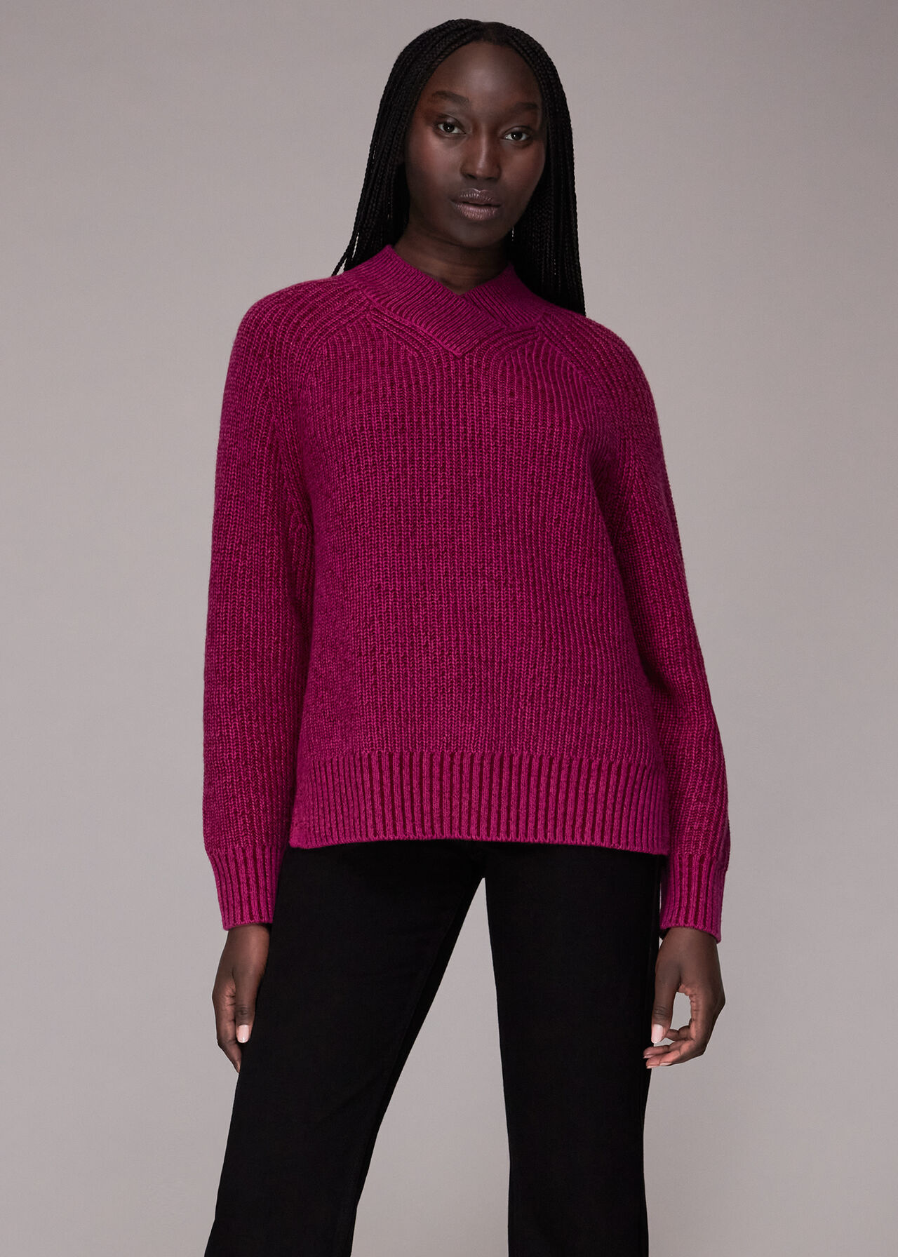 Plated Rib V Neck Jumper