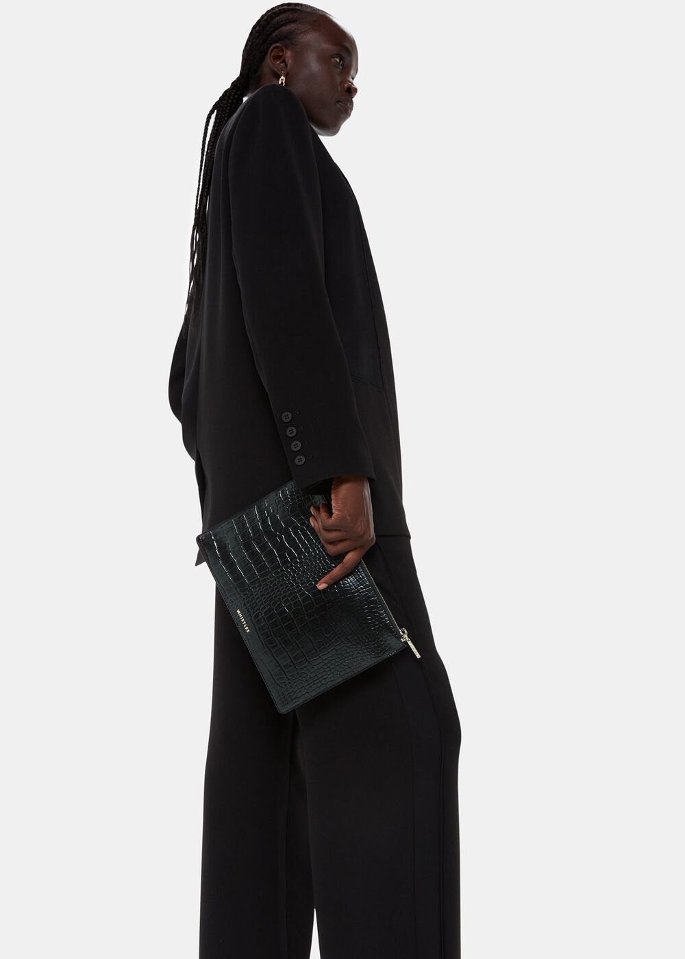 Shiny Croc Medium Clutch Black