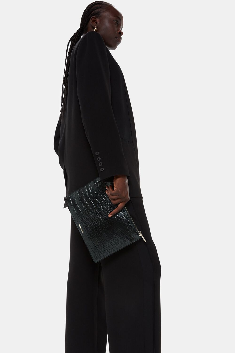Black Shiny Croc Medium Clutch