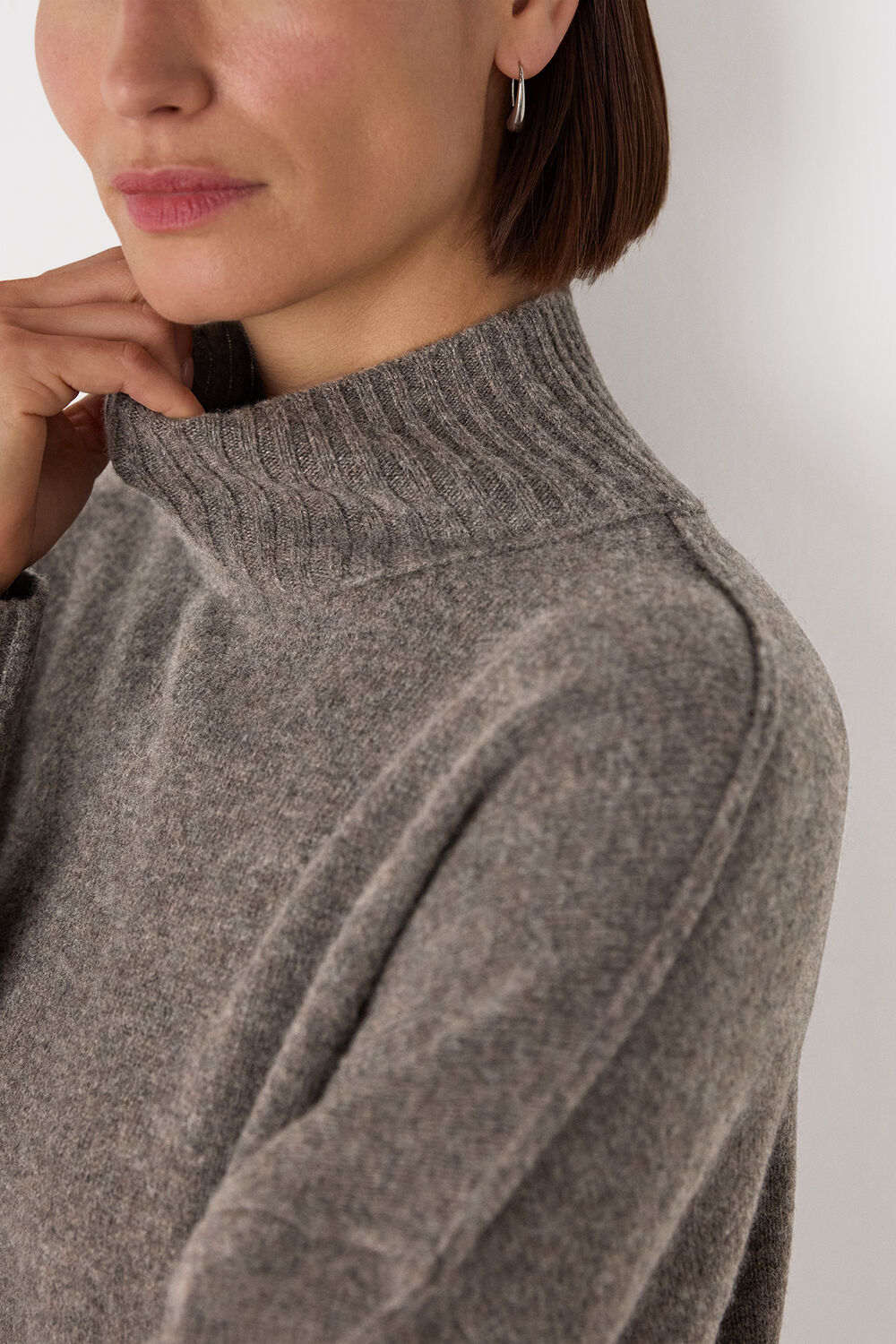 Taupe Funnel Neck Wool Mini Dress
