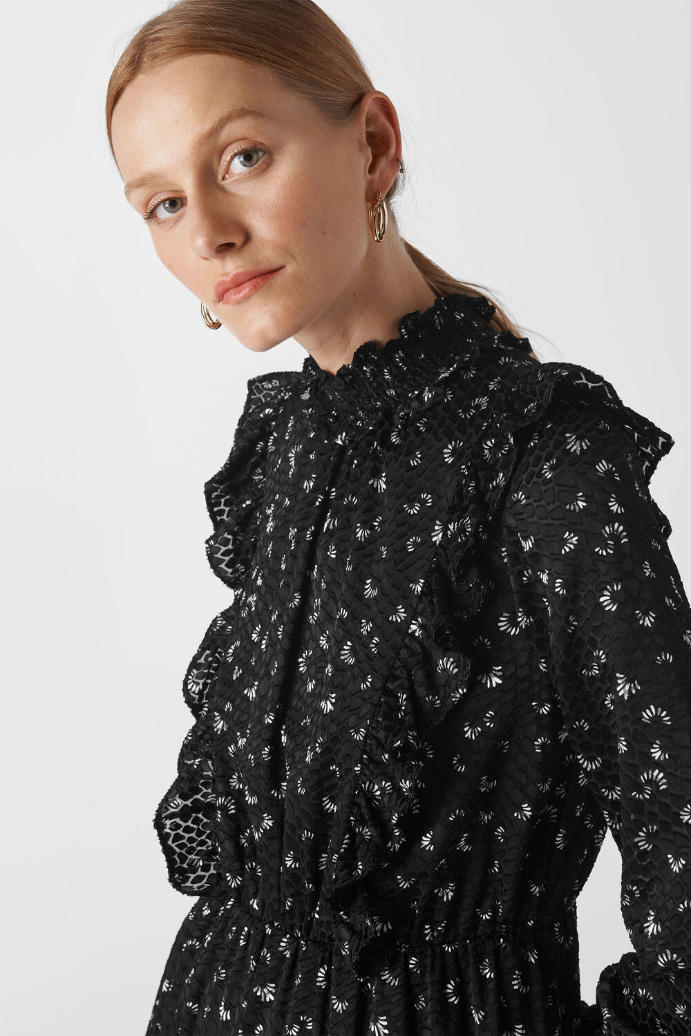Burnout Ruffle Dress Black/White