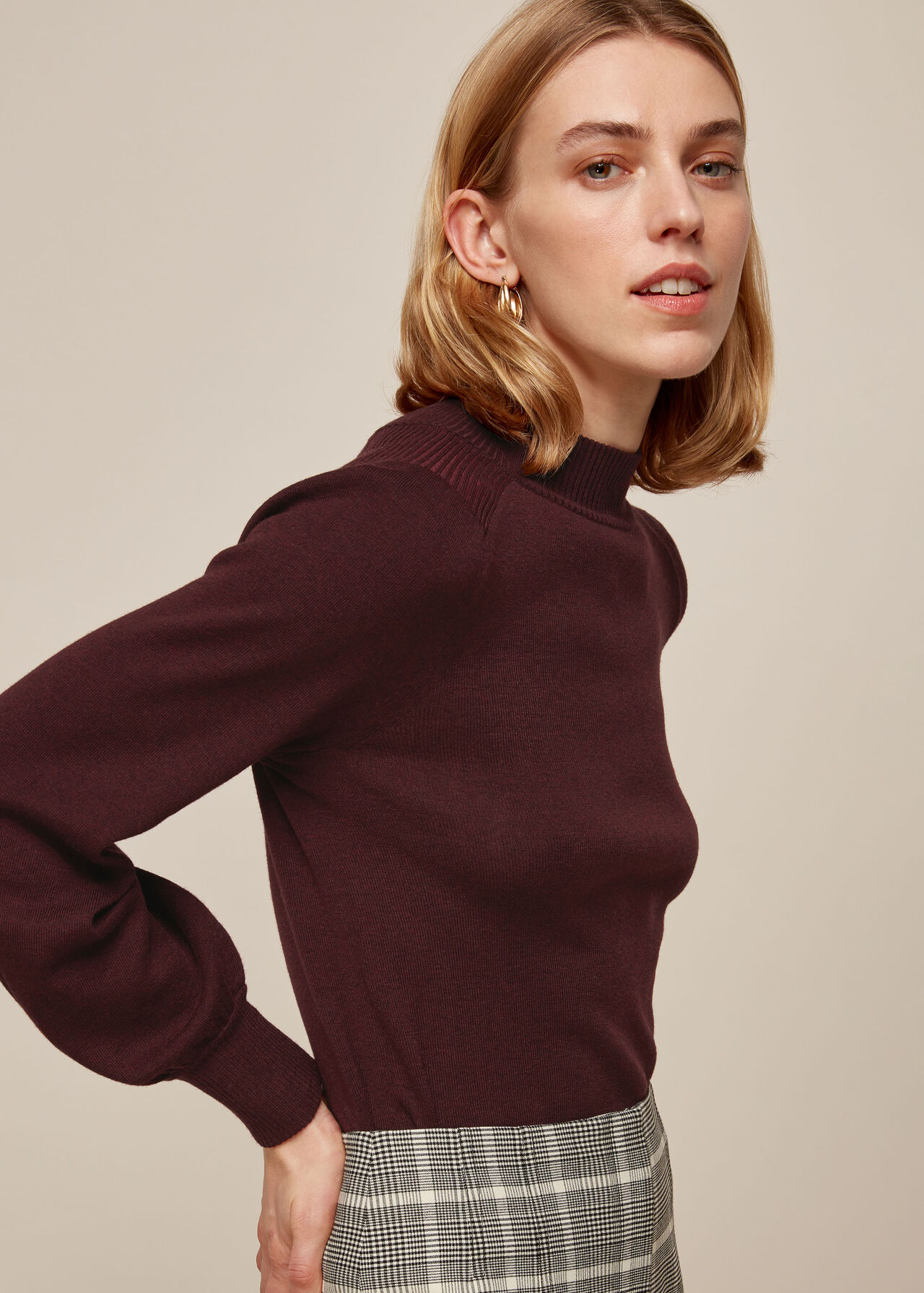 Burgundy Blouson Sleeve Knit | WHISTLES | Whistles UK