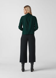 High Neck Stripe Blouse Dark Green
