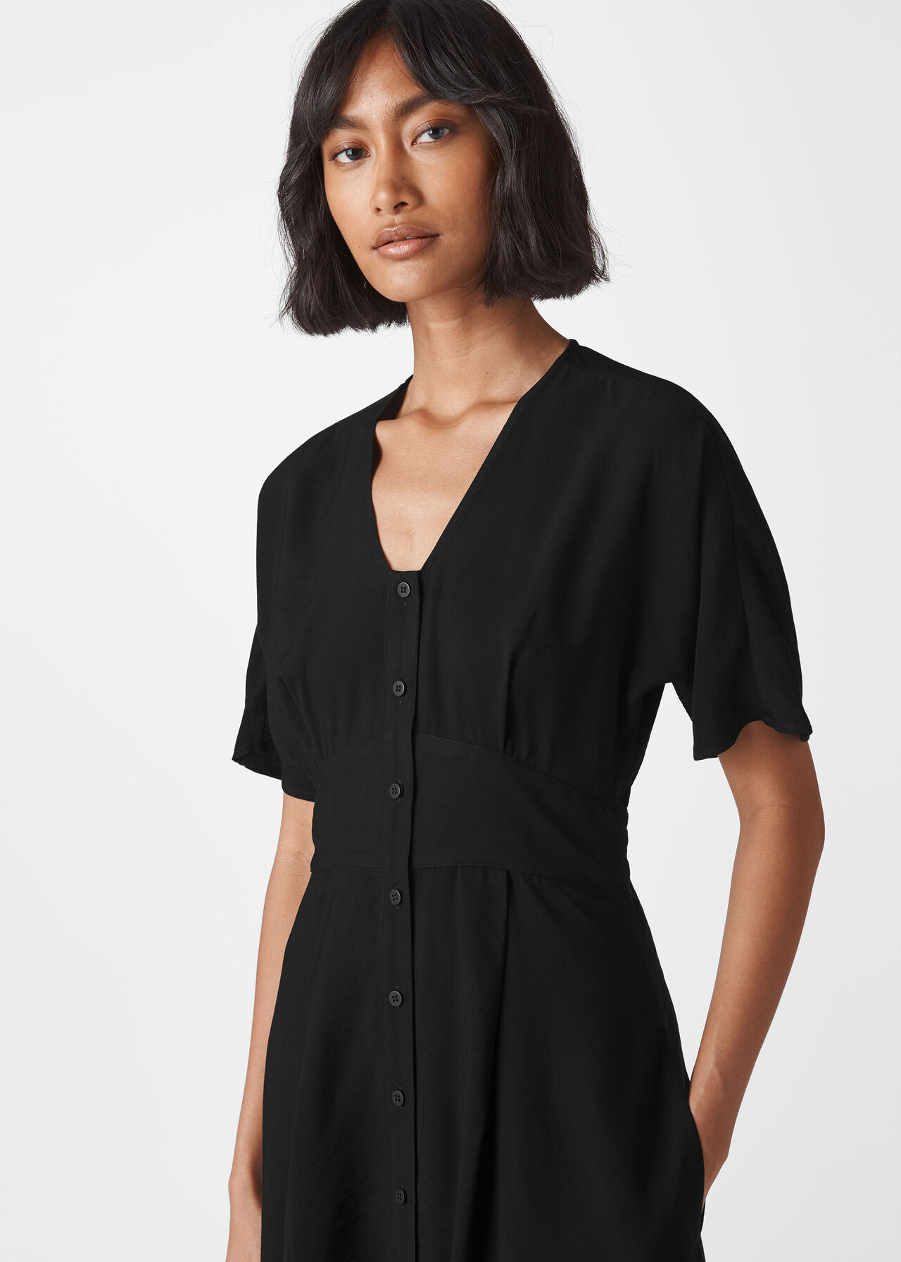 Naya Button Detail Dress Black