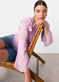 Sheer Tie Neck Frill Blouse