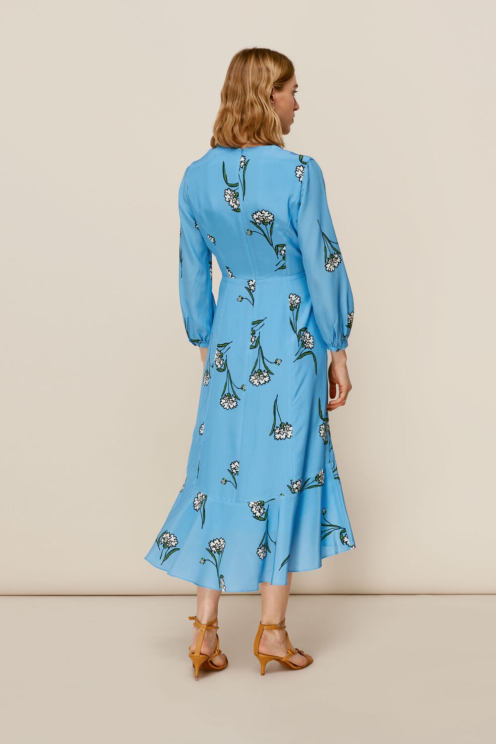 Sprig Flower Silk Dress Blue/Multi