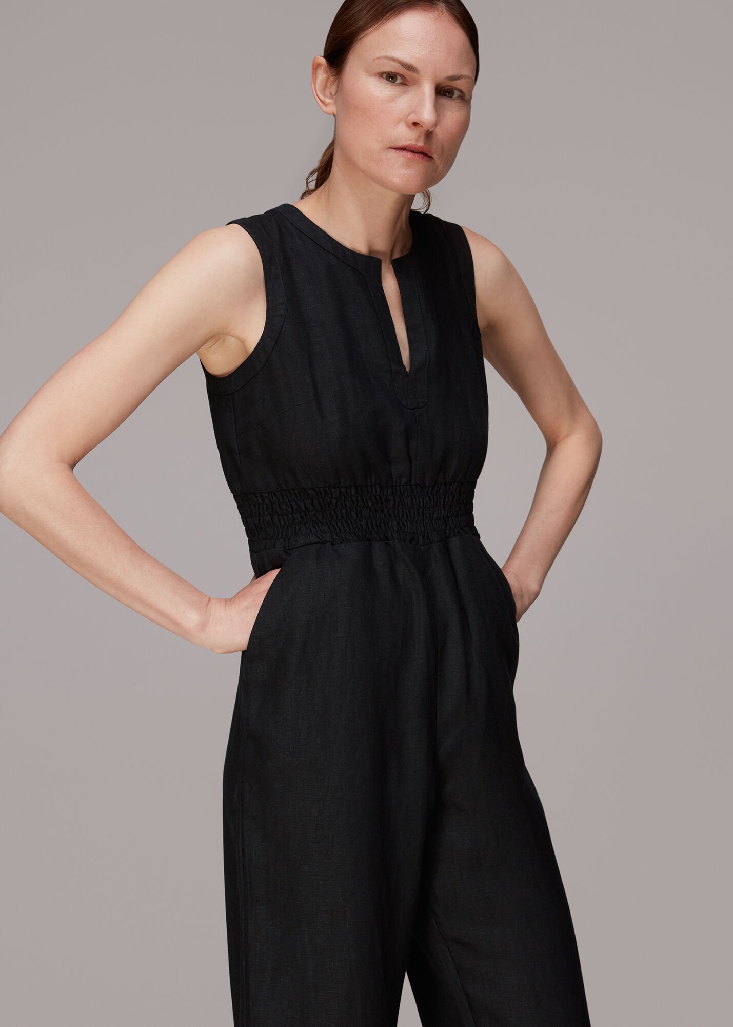 Whistles black shop linen jumpsuit