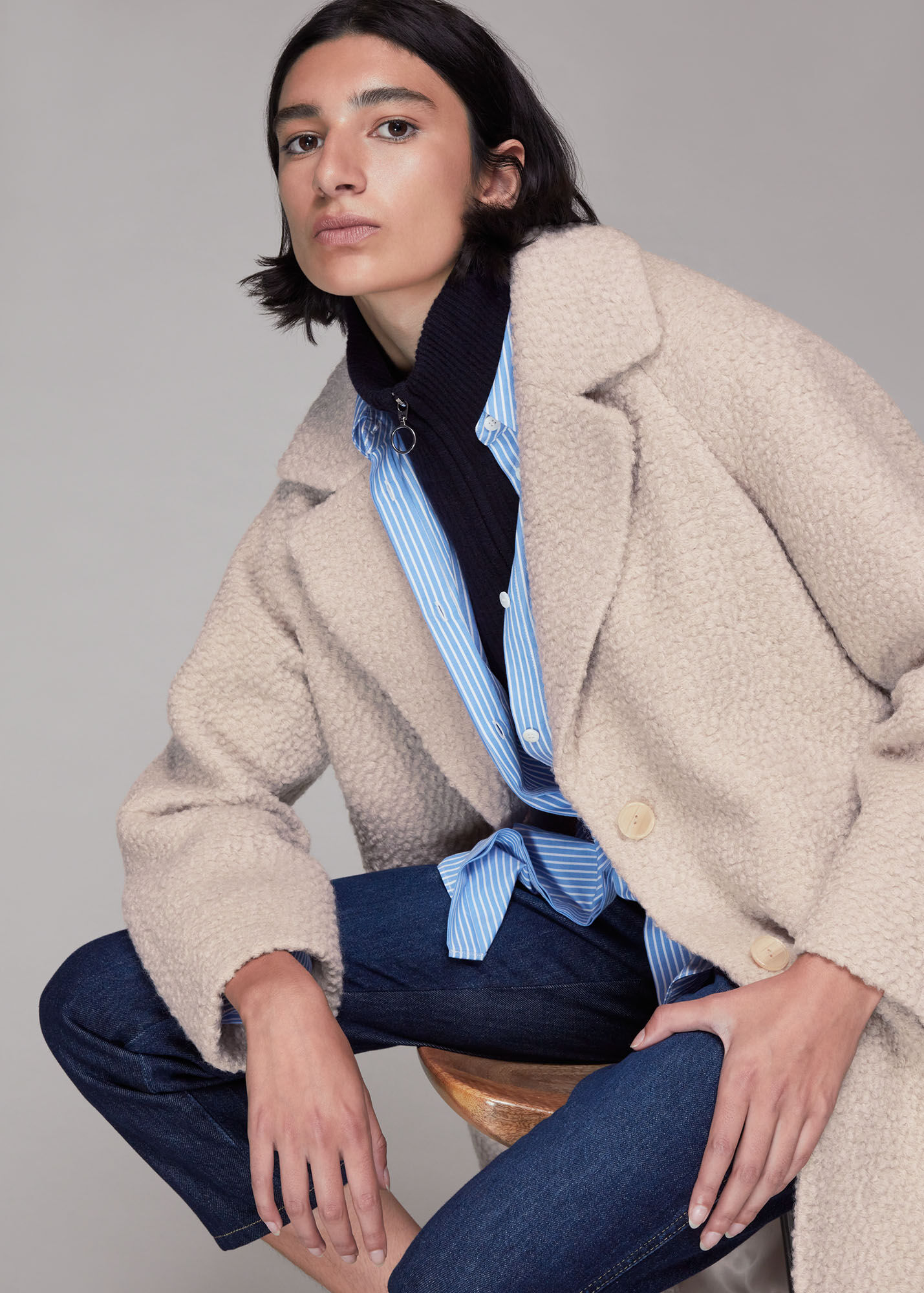 Ivory Daisy Boucle Casual Coat WHISTLES