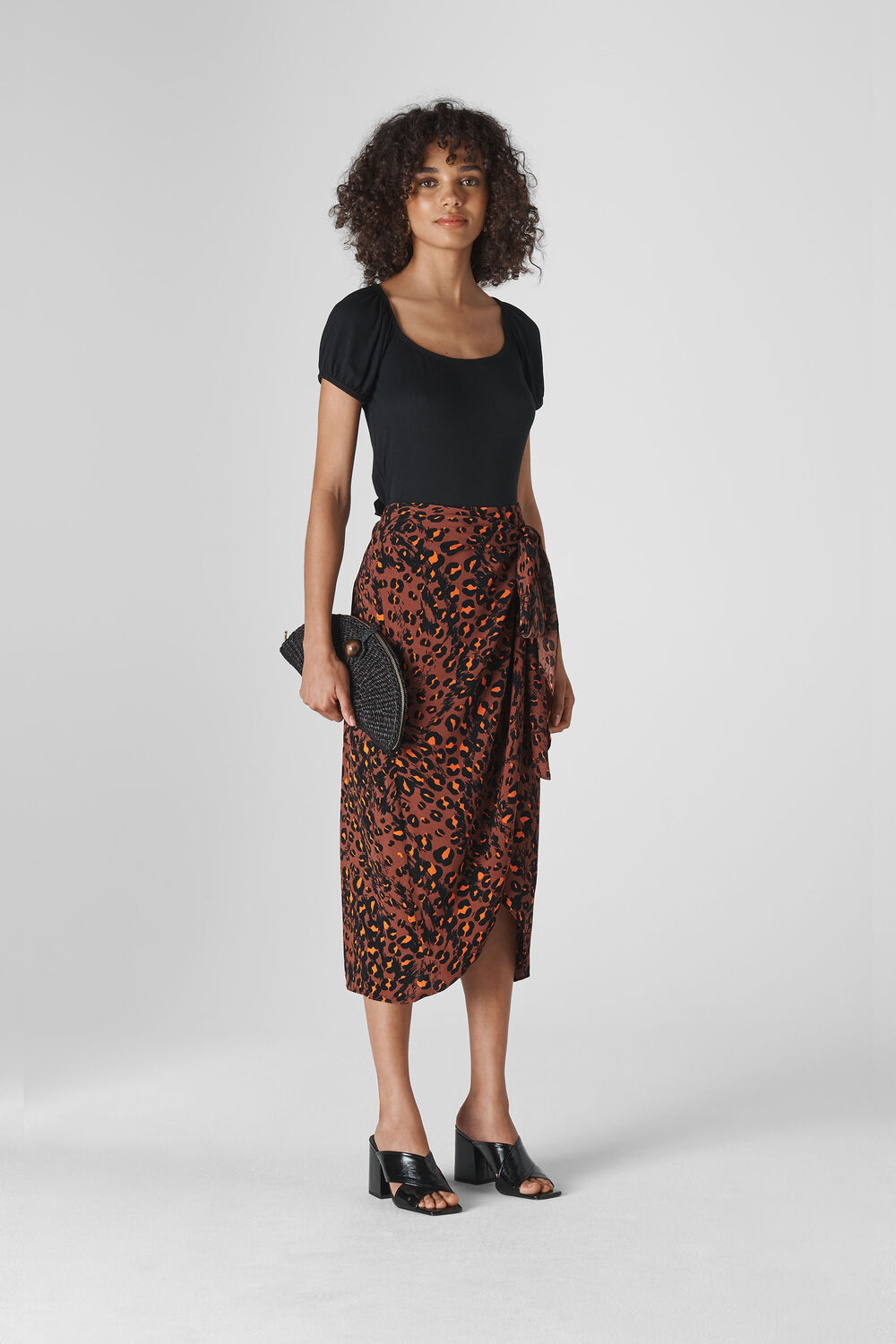 Brushed Leopard Sarong Skirt Brown/Multi