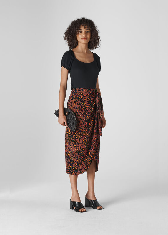 Brushed Leopard Sarong Skirt