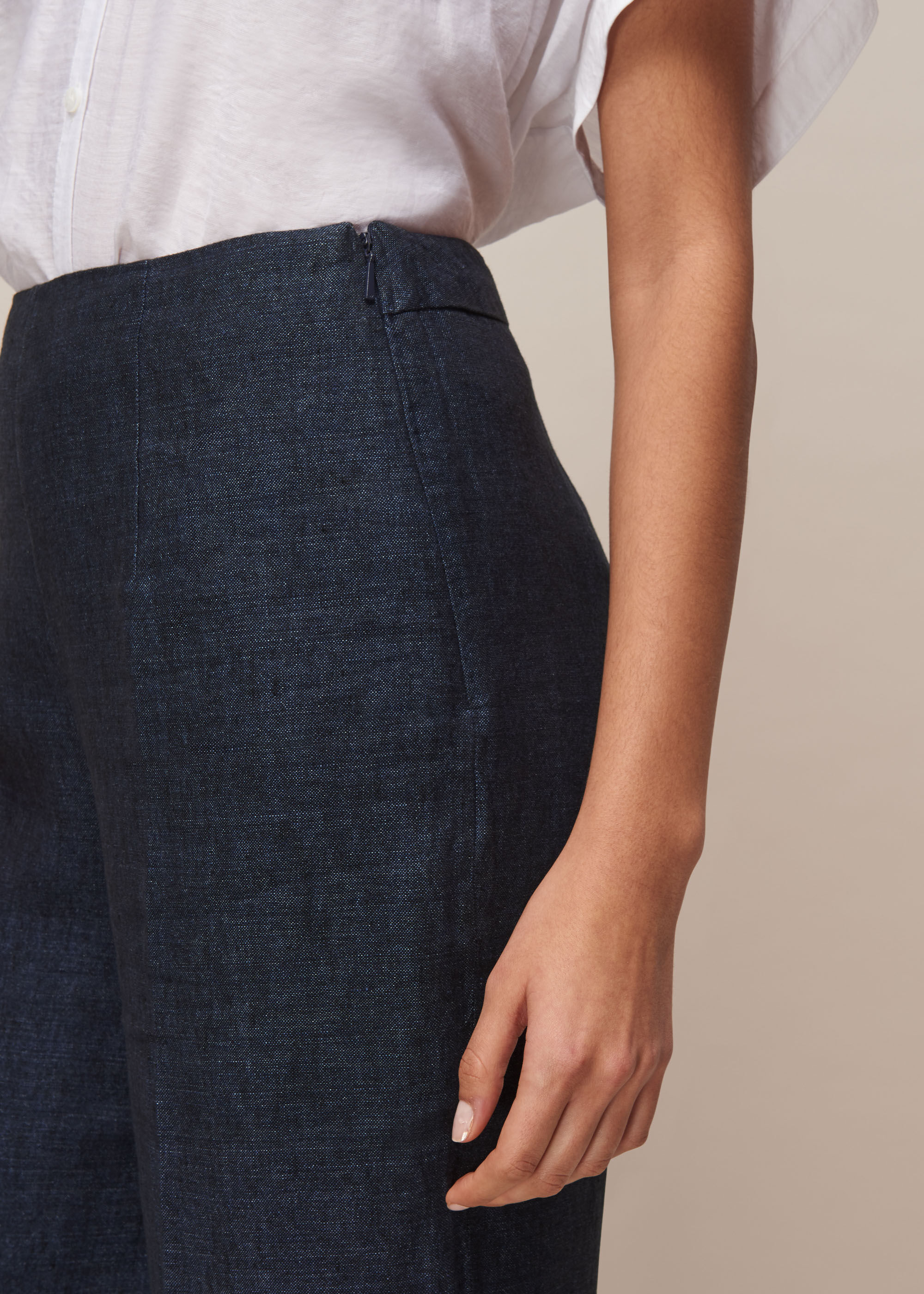 Navy Indigo Linen Cropped Trouser 