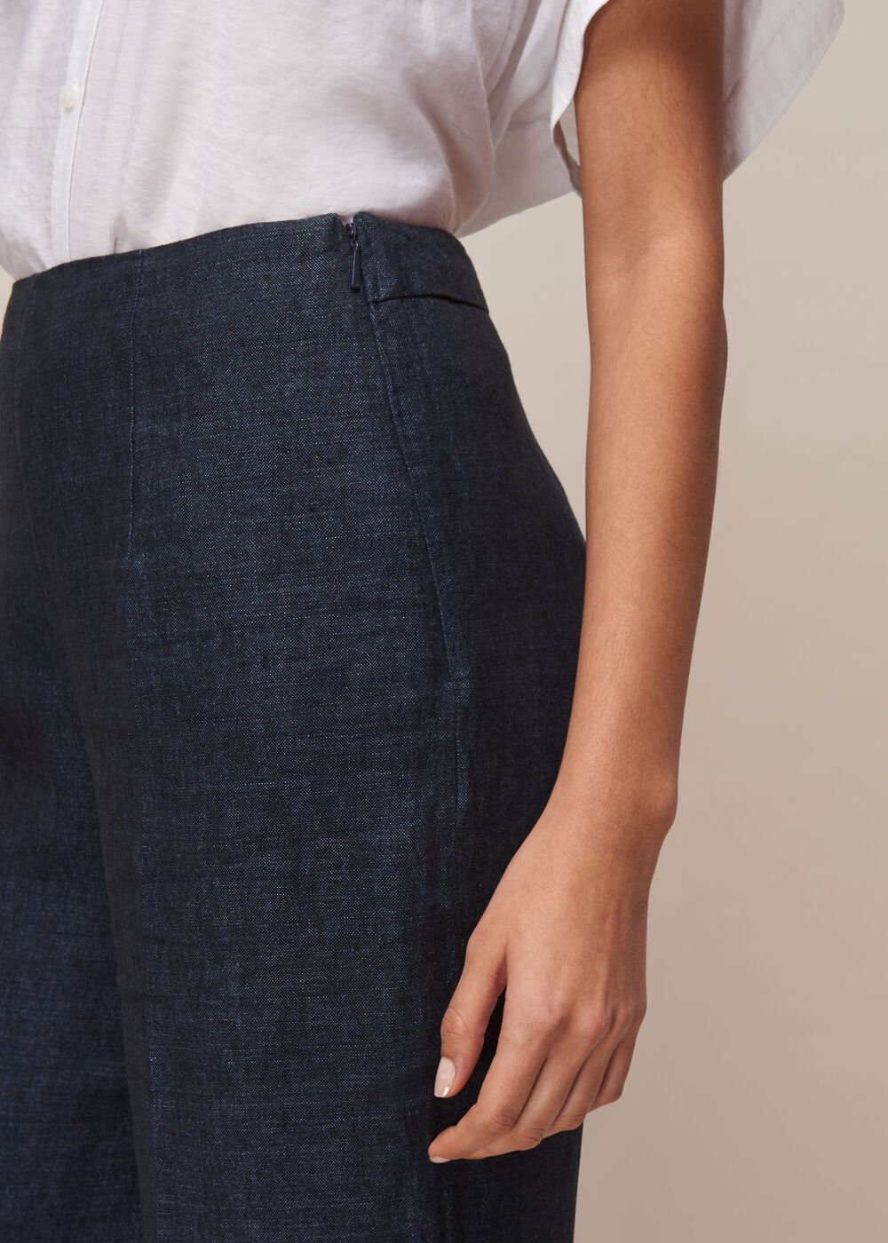 Indigo Linen Cropped Trouser Navy