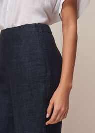 Indigo Linen Cropped Trouser Navy