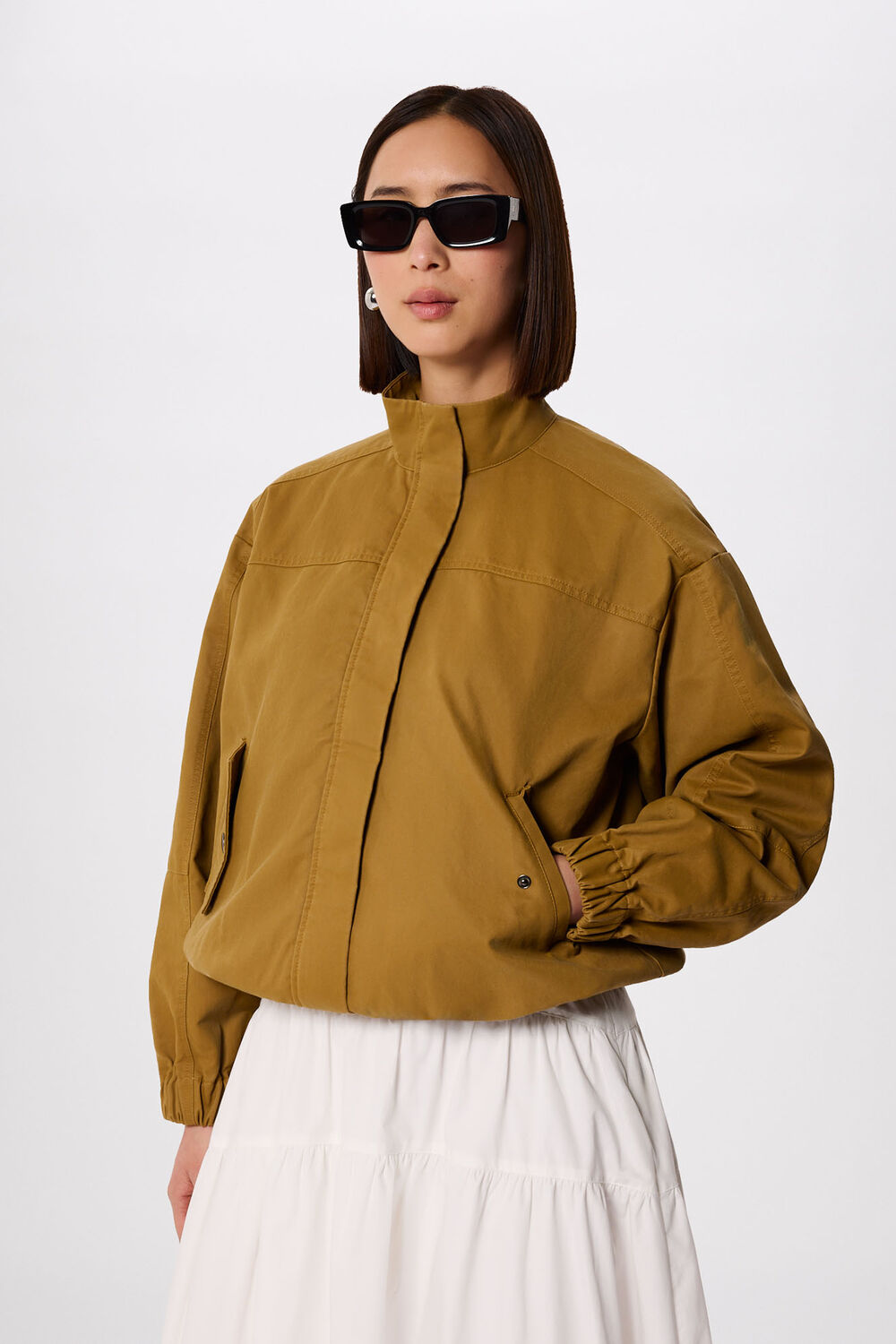 Neutral Wax Coated Bomber Jacket