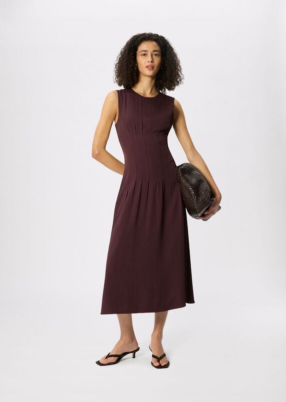 Brown Seamed Detail Textured Dress