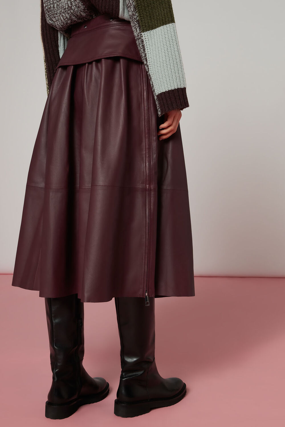 Belt Detail Leather Skirt