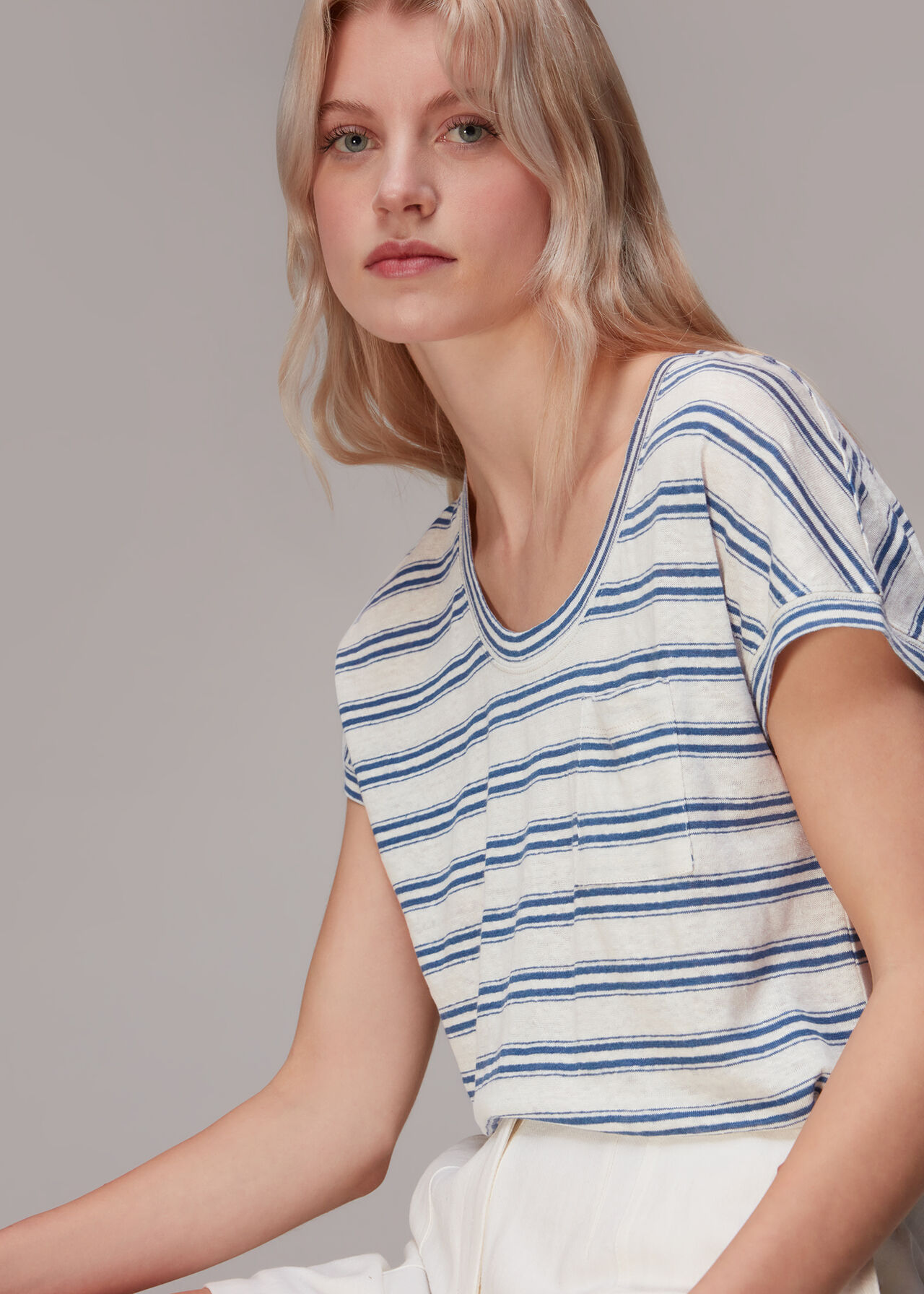 Linen Stripe Scoop Neck Tee